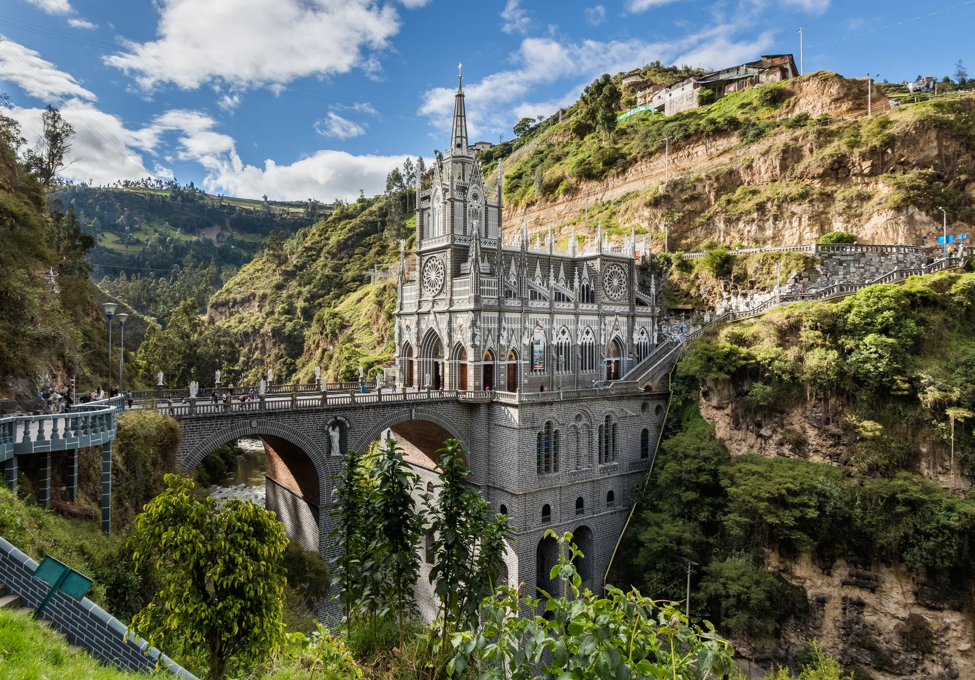 Las Lajas Sanctuary between mountains
